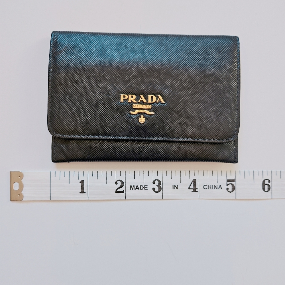 PRADA Saffiano Card Holder Wallet Gold Tone Hardware Logo - Picture 13 of 14